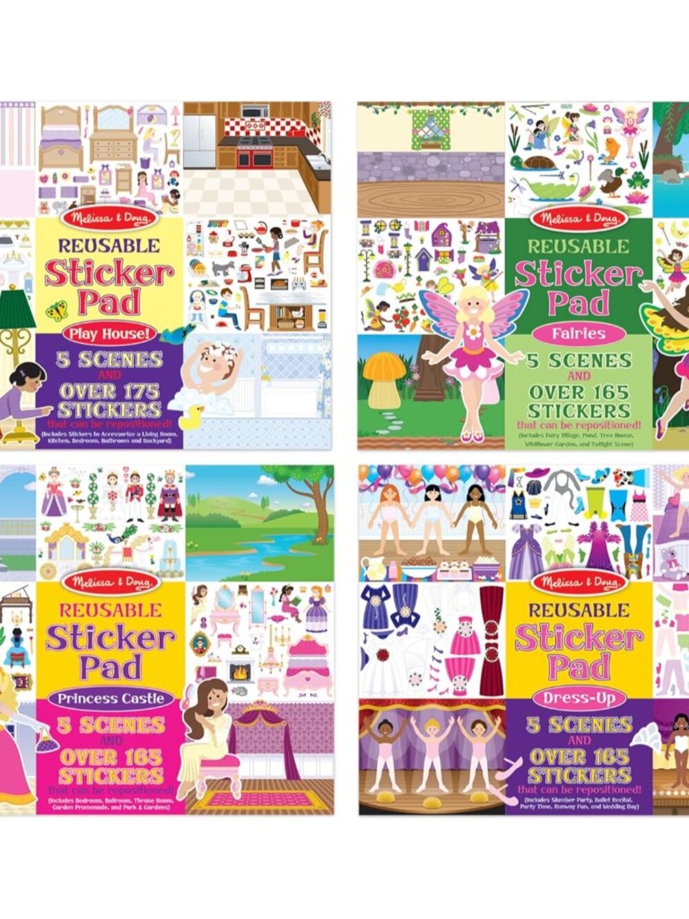 Reusable Sticker Pads Set: Fairies, Princess Castle, Play House, Dress-Up - 680+